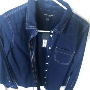 Dark denim button down shirt!